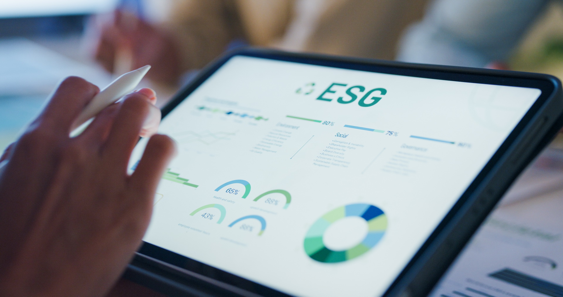 Closeup group Asia businesspeople talk ESG strategies risk manag